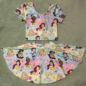 Wild Rich Kids Floral Disney Princess Two Piece Twirl Set Size 11/12 GUC